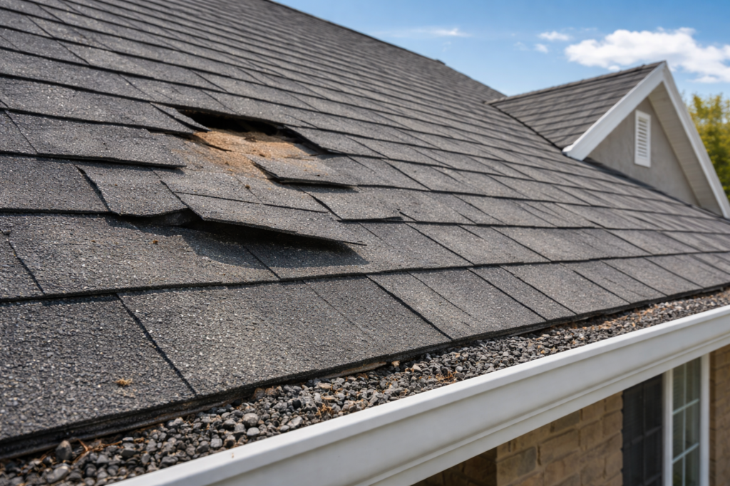 roof repair signs cracked shingles on residential home